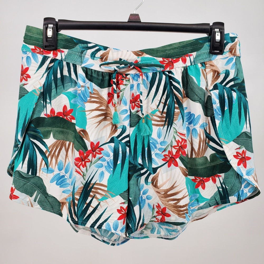 Jantzen Beach Cover Up Shorts Womens 14 Patterned Tropical Palm Elastic Waist